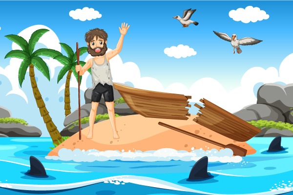 Schiffbrüchiger auf Insel